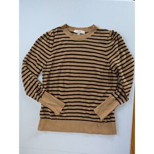 LOFT Breton Stripe Sweater Women's Medium Camel Black Long Sleeve Pullover